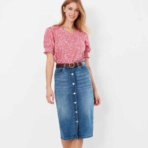 Joules Francesca Midi Length Denim Skirt Size 6